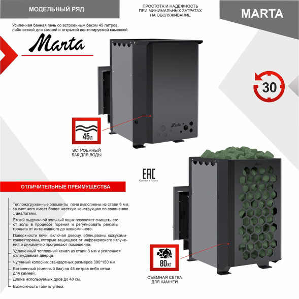 Печь-каменка (сетка) MARTA 20I (Марта)